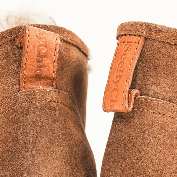 See by Chloe Ethel Brown Shearling-Lined Suede Wedge Desert Booties - Picture 9 of 10